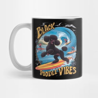 Aquatic Black Poodle: Surfing the Big Wave Mug